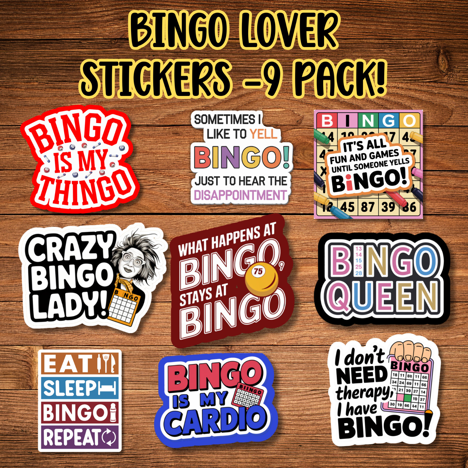 Funny Bingo Lover Stickers for Your Water Bottler, Computer, or Planner