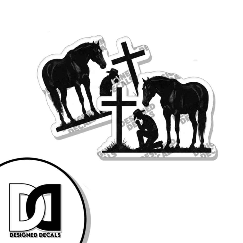 Praying Cowboy Horse Car Window Decal Jesus Cross Truck Graphic Sticker 2 PACK