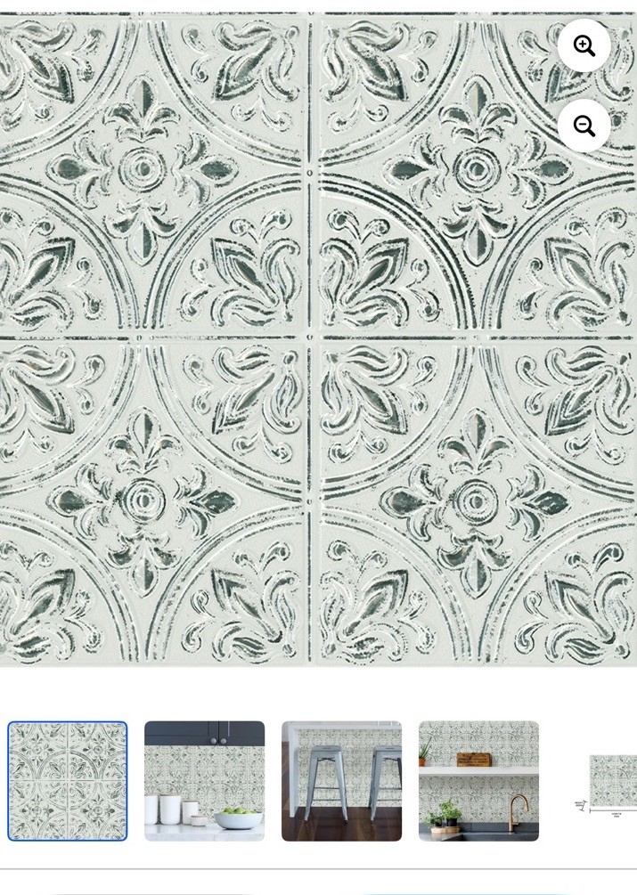 New In Home Chelsea Antique White Peel & Stick Faux Tin Tiles 10”X10”