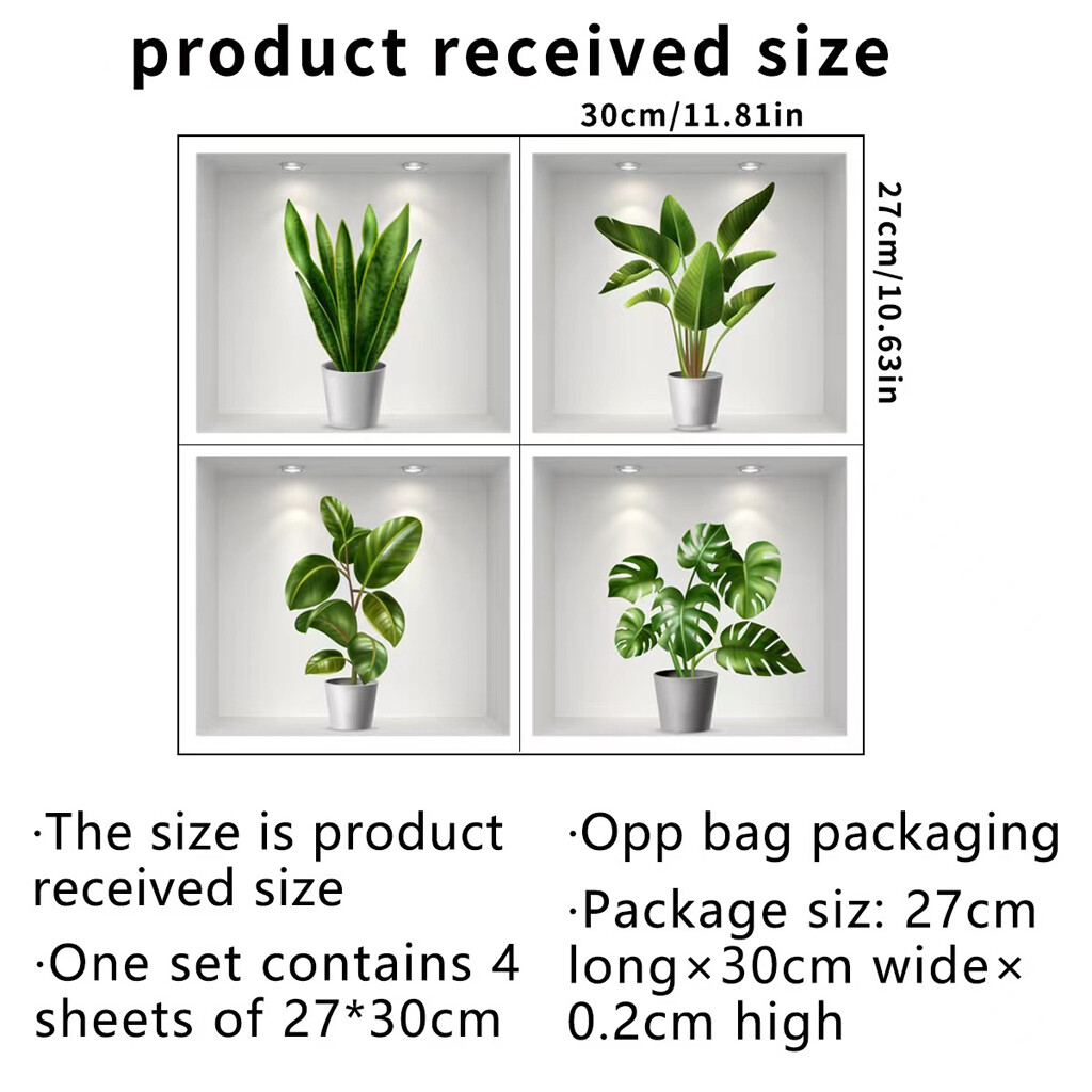 Green Pot Plants Fresh Leaves Wall Decals Window Stickers Plant Mural Home Decor