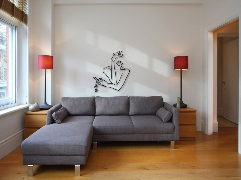 Minimalist Female Line Art Decor, Metal Wall , Bedroom Wall Housewarming Gift,