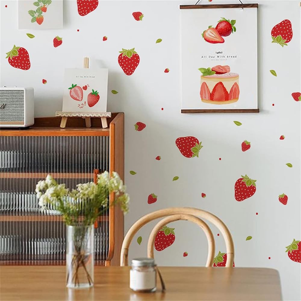 4sheets Strawberry Wall Decals, Removable Fruit Wall Stickers for Bedroom Dor…