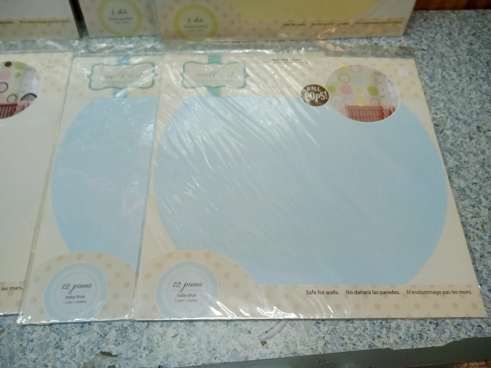 6 ~ Wall Pops! Lot of Circles & Flowers ~ Blue, Yellow, Ivory ~ Peel Stick 13"