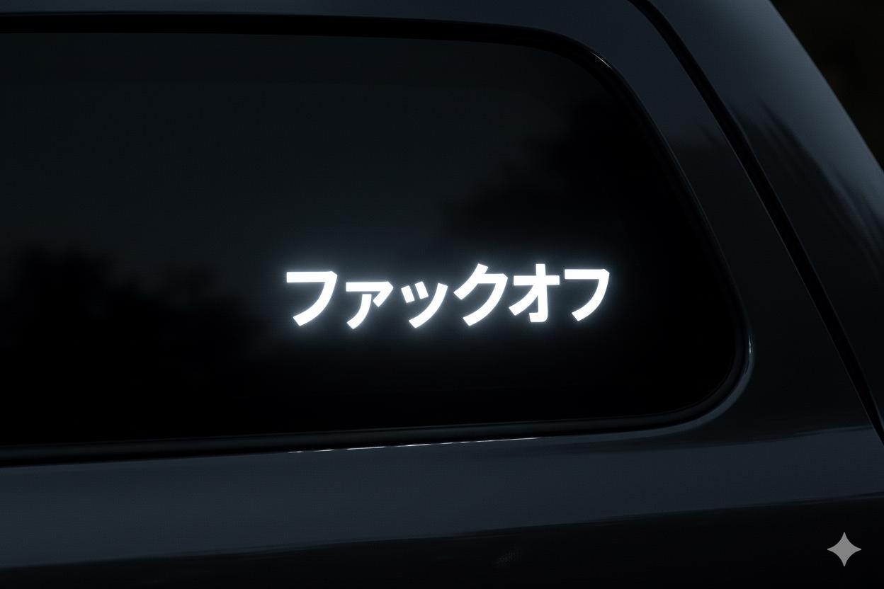 Reflective F*** Off Japanese Kanji Car Decal JDM Vinyl Sticker 55+ Color Options