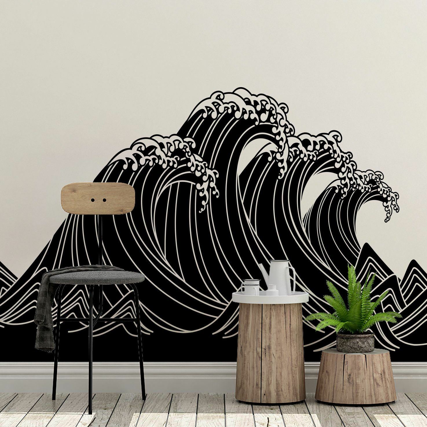 Japanese Typhoon Wave Abstract Wall Decal Sticker. Hokusai Great Wave. #6110