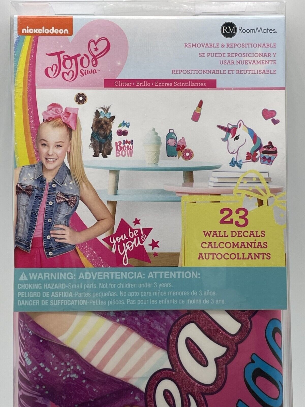 2-PACK Room Mates Nickelodeon JOJO SIWA Cute & Confident Glitter 23 Wall Decals