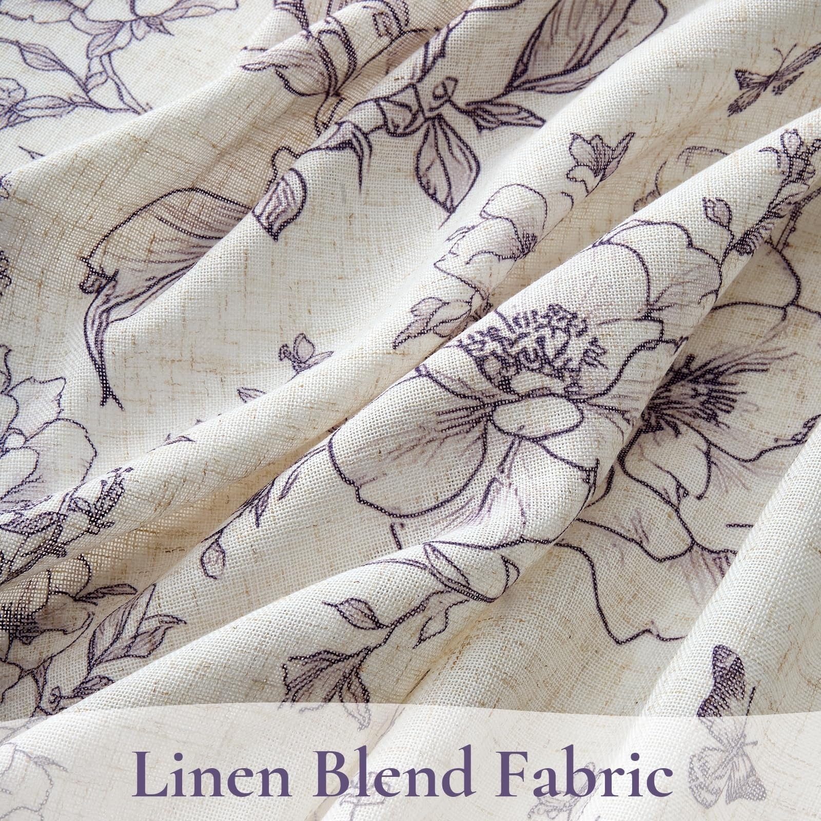 GIGIZAZA Purple Floral Curtains 108 Inch 2 Panels, Linen Blend Living Room Se…