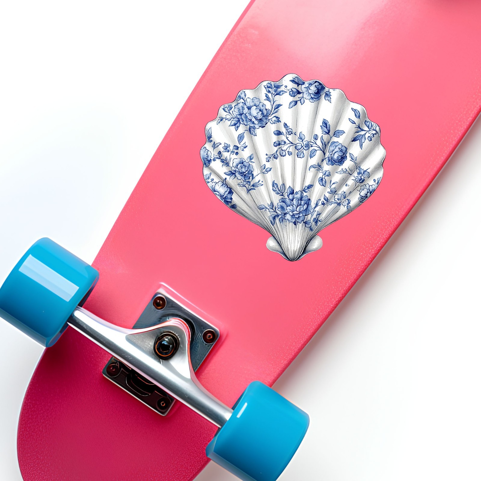 Blue Toile Sea Shell UV DTF Transparent Sticker / Decal