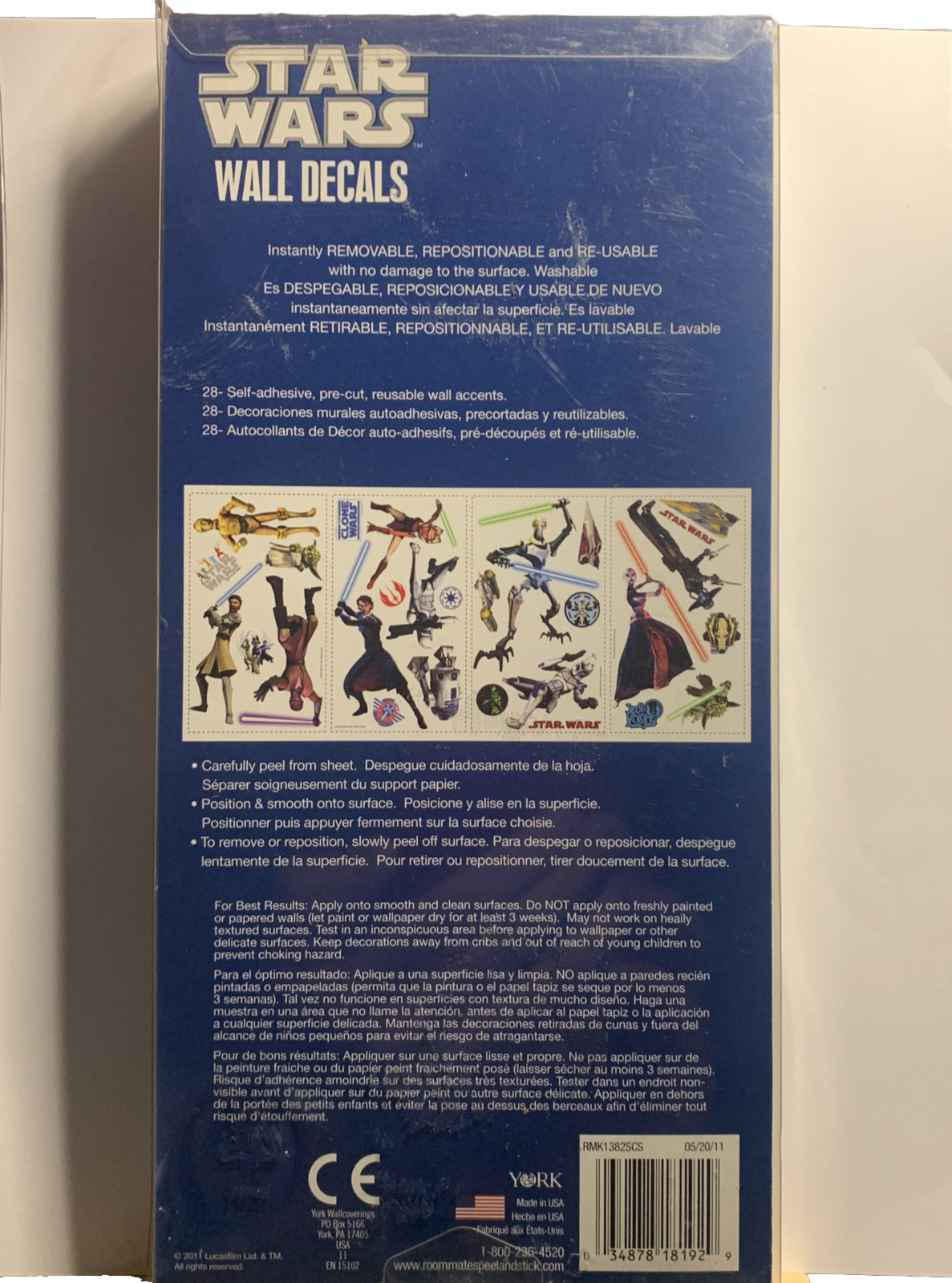 2011 STAR WARS CLONE WARS GLOW IN THE DARK LIGHTSABERS 28 WALL DECALS.