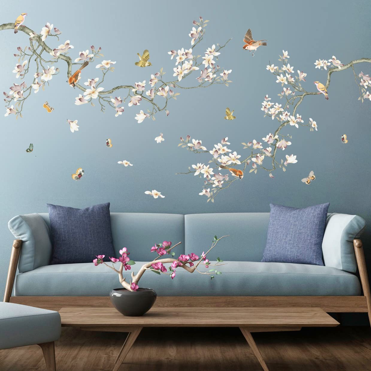 Removable 3D Two Curved Tree Branches Leaves With Colorful Flying Birds Wall …