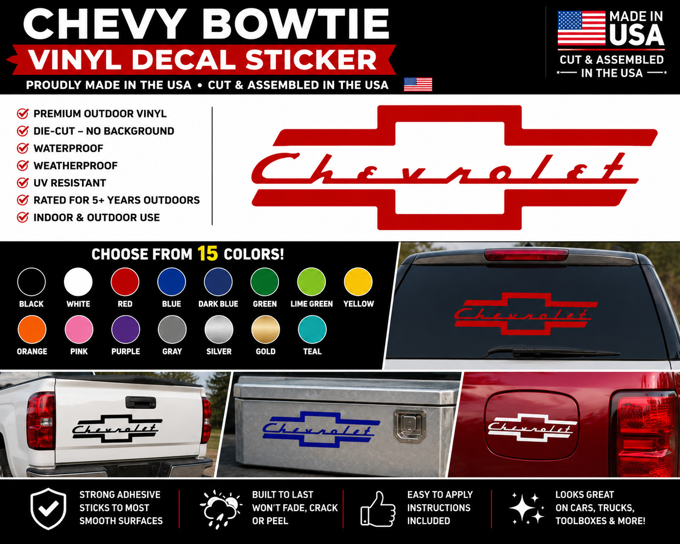 Custom Chevrolet Bowtie With Script Word Vinyl Decal Multiple Colors and Sizes