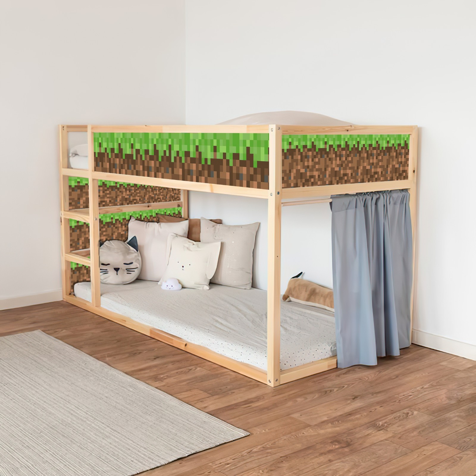 Minecraft Grass Block Decals for IKEA KURA Bed – Peel & Stick Vinyl Panels