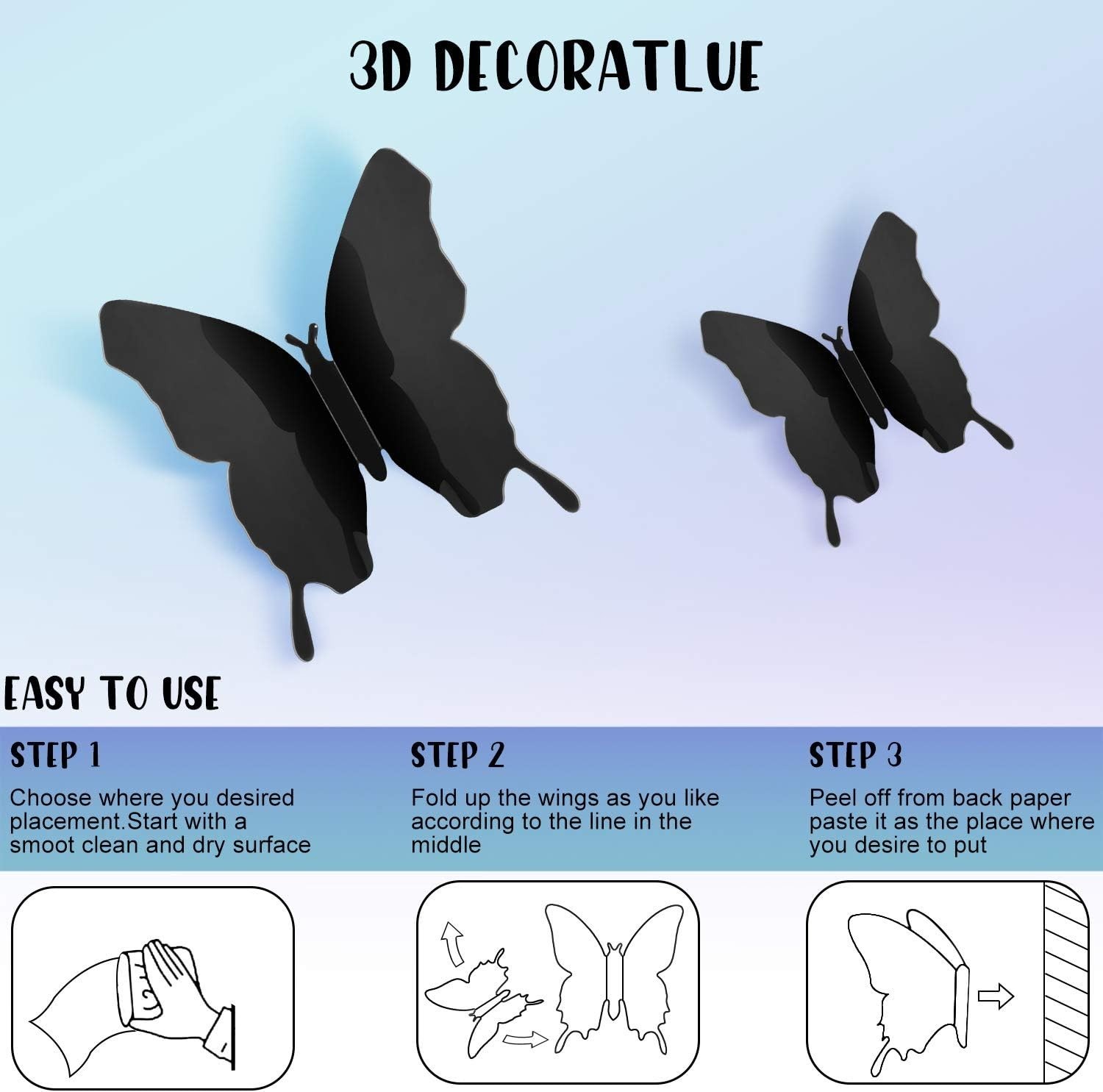 Gorgeous 48 Black Mirror Butterfly Removable Wall Stickers for All Occasions