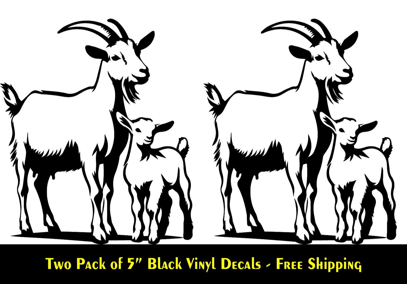 Goat Mom Goat Family Two 5" Black Vinyl Decals Car Truck Laptop Tablet Tumbler