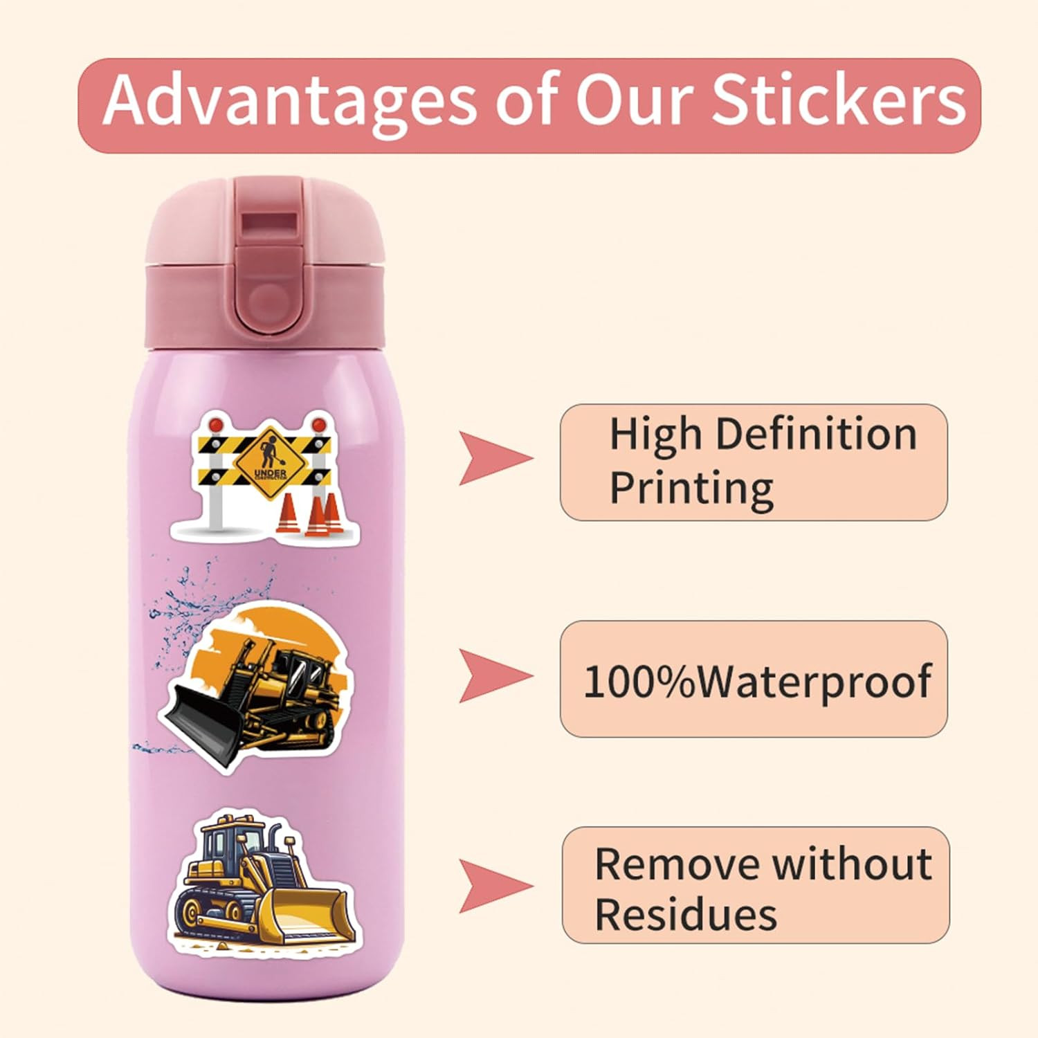 105 Pack Construction Stickers, Truck and Digger Decals for Party Favors
