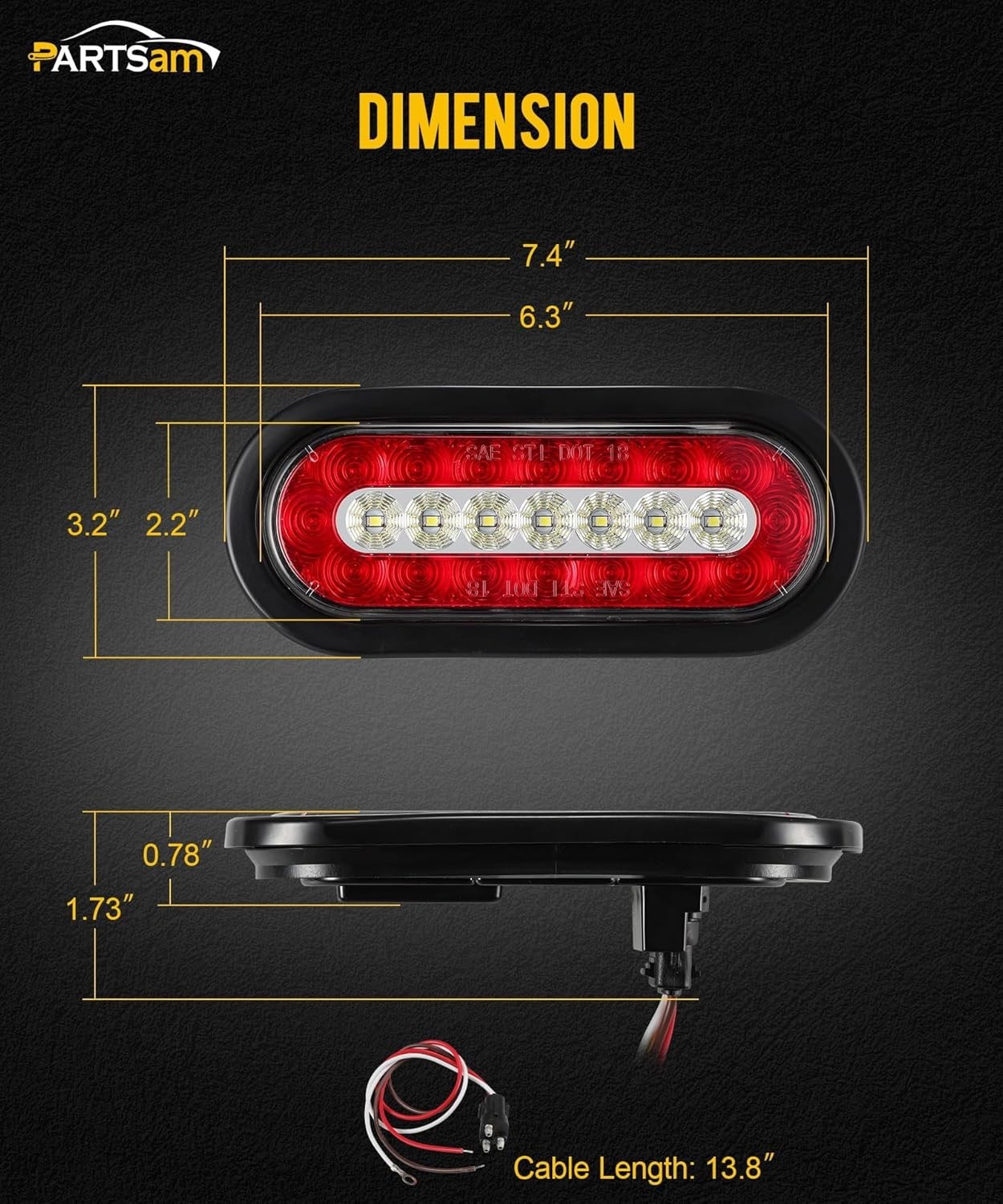 2Pcs 6.3" inch Oval Truck Trailer Led Tail Stop Brake Lights Taillights Running