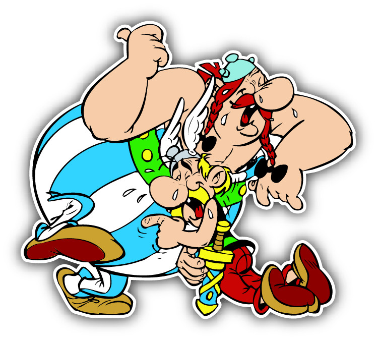 Asterix Obelix Drunk Laugh Cartoon Car Bumper Sticker Decal 5" x 4"