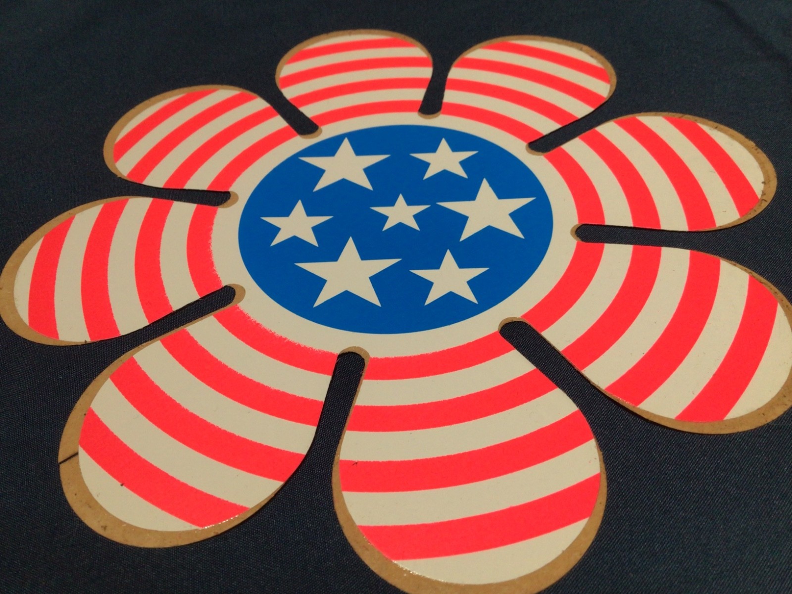 Lot x2 Vintage USA FLAG FLOWER STICKERS Old School Hippie Decals RW&B 7-1/2” NOS