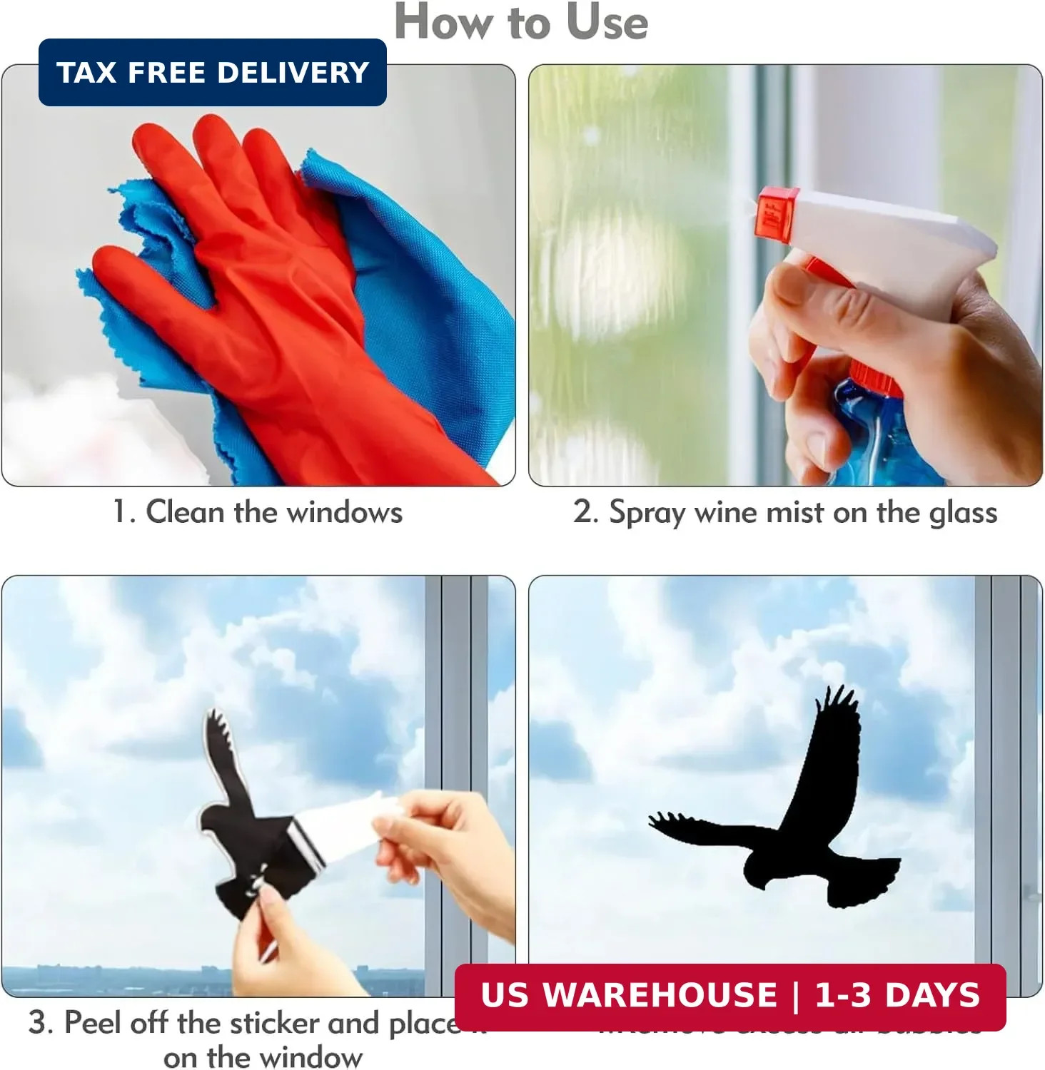 Anti-Collision Large Black Bird Shape Window Clings – Prevent Bird Strikes Save