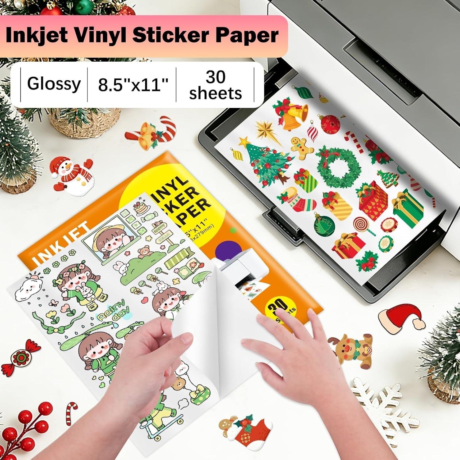30 Sheets Printable Vinyl Sticker, Vinyl Glossy White Waterproof Sticker,Sui…