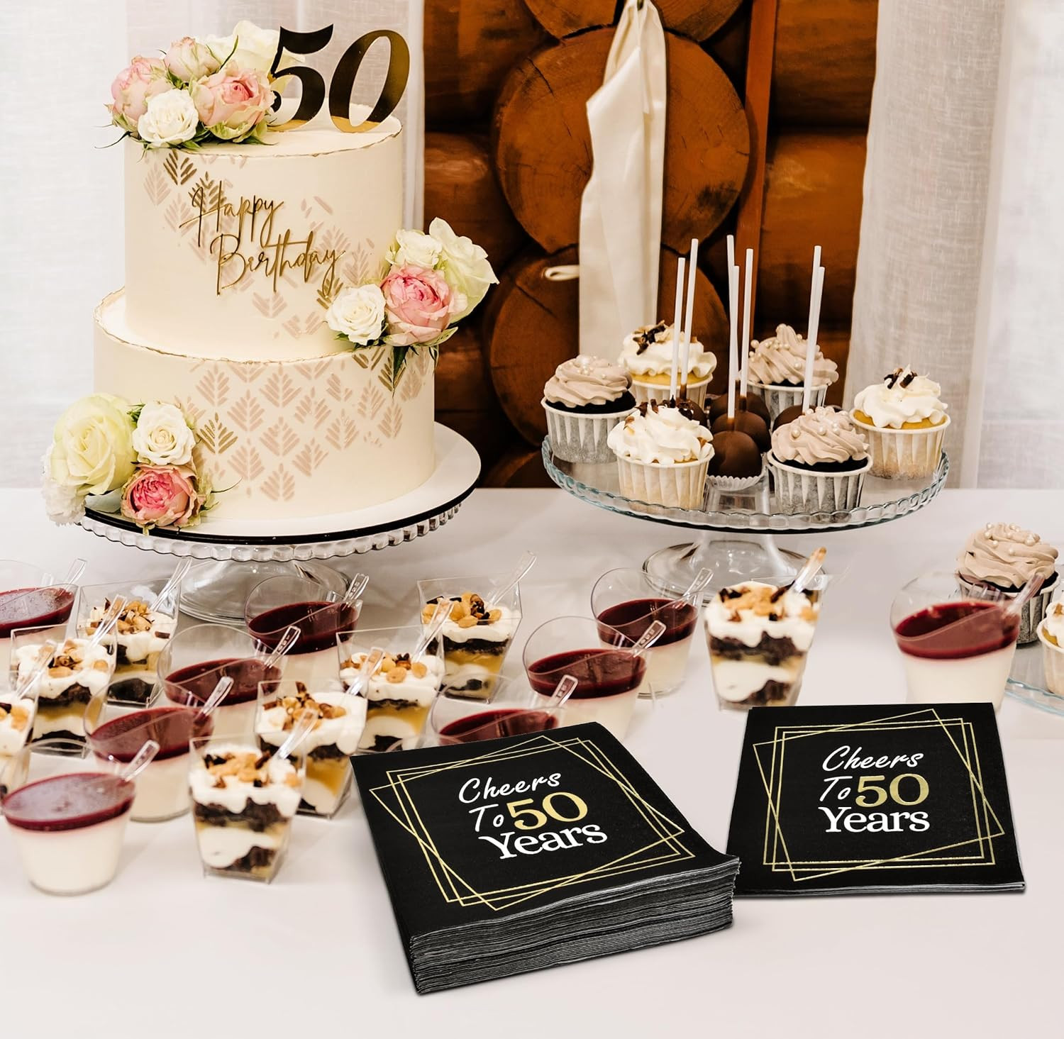 50Th Anniversary Birthday Napkins Cheers to 50 Years 100 Count Cocktail Beverage