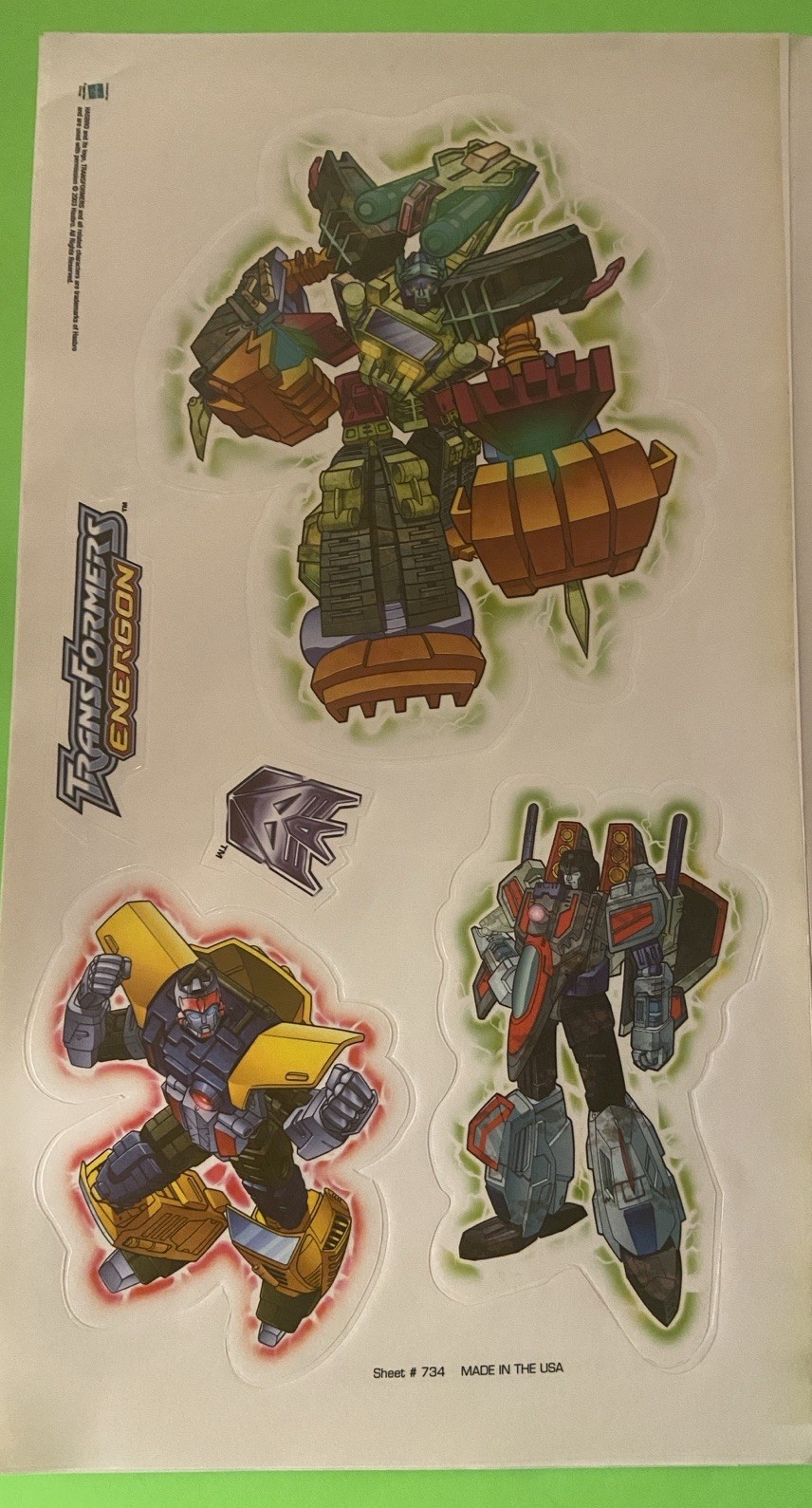 Transformers Energon Wall Decal Decor 4 Sheet Set Peel Stick Remove USA Made