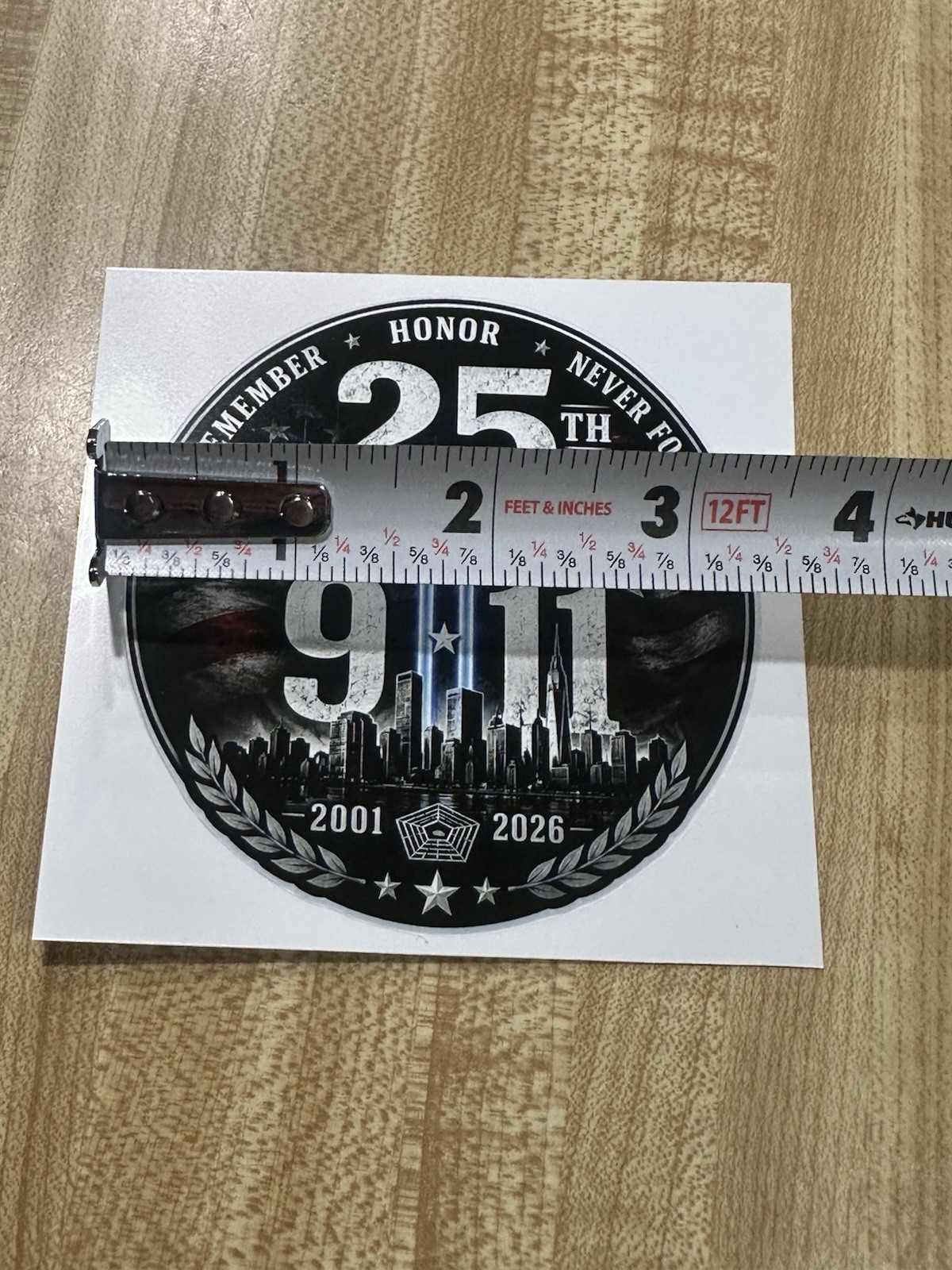 9/11 25th Anniversary, Round Flag Decal Sticker 3.5 in and 2.75 in glossy