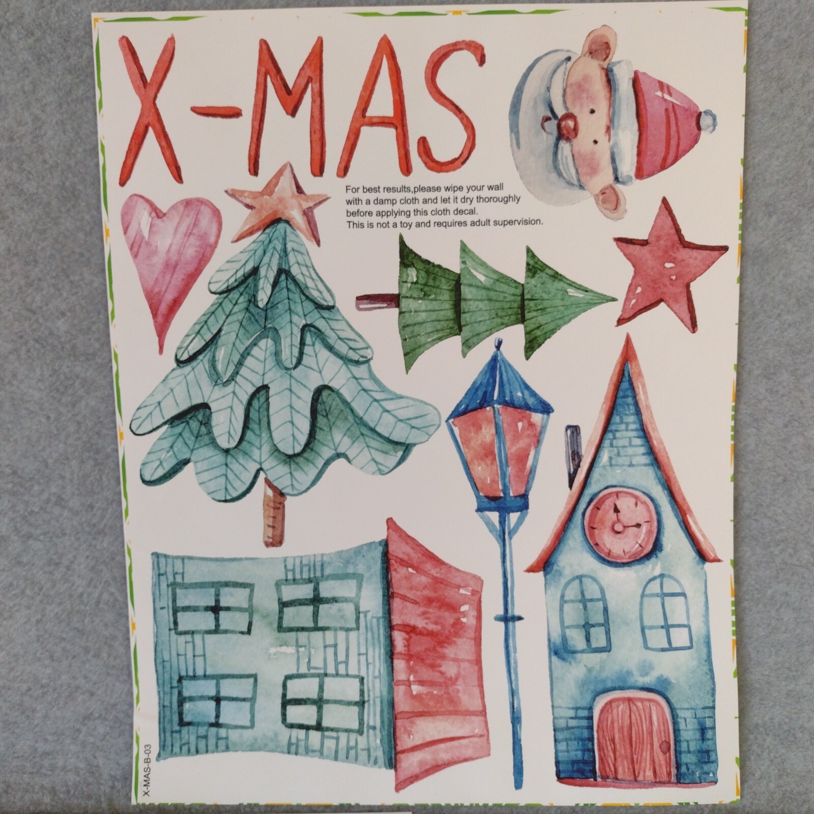 Peel & Stick Christmas Stickers Fabric Plastic Free Reusable Removable 3 Sheets