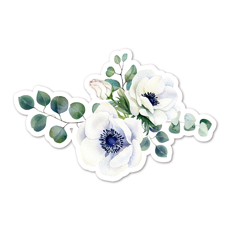 Blue and White Flowers Vinyl Sticker, Water Resistant, Scrapbooking, Laptop