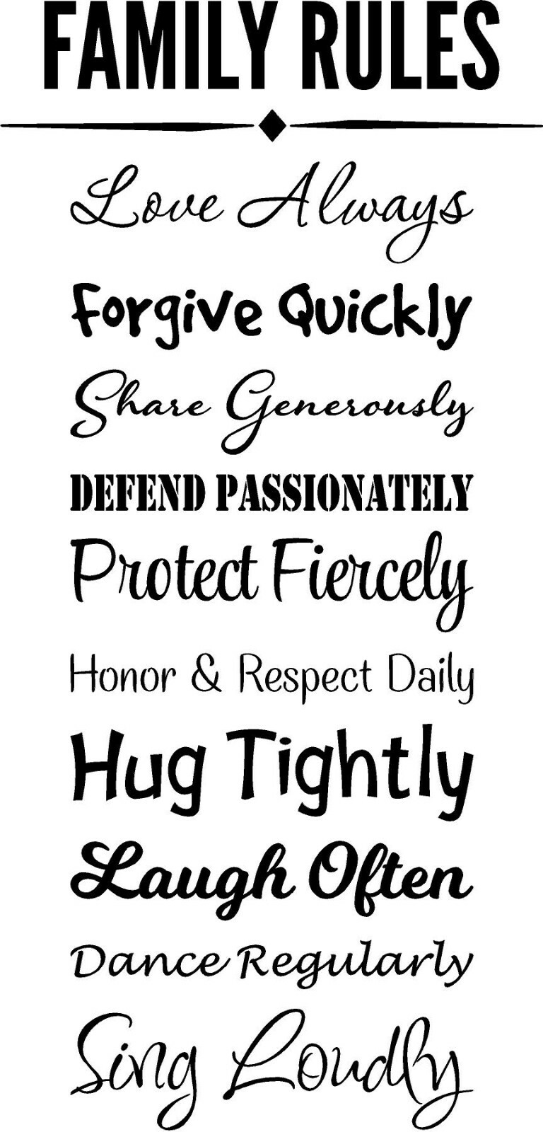 Family Rules Vinyl Decal Home Décor 12" x 25"