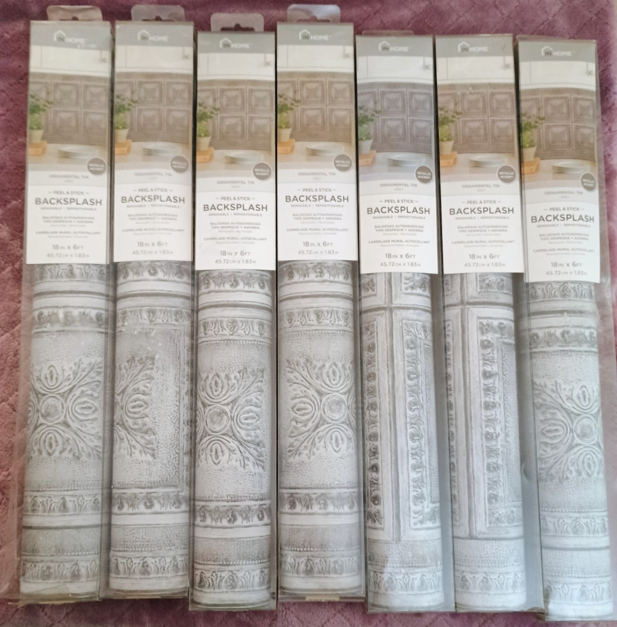 RoomMates Peel & Stick Backsplash Rolls Ornamental Tin Grey 18"x6'