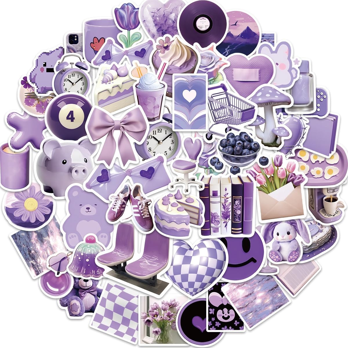 56pcs Cute Aesthetic Purple Stickers for Waterproof Vinyl Decals Water