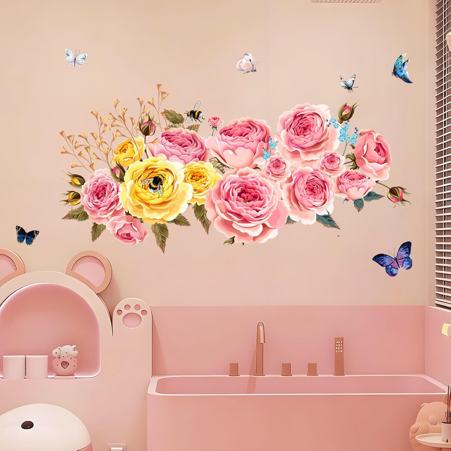 Watercolor Peony Wall Decals Spring Floral Wall Stickers Decals Large Peony Butt