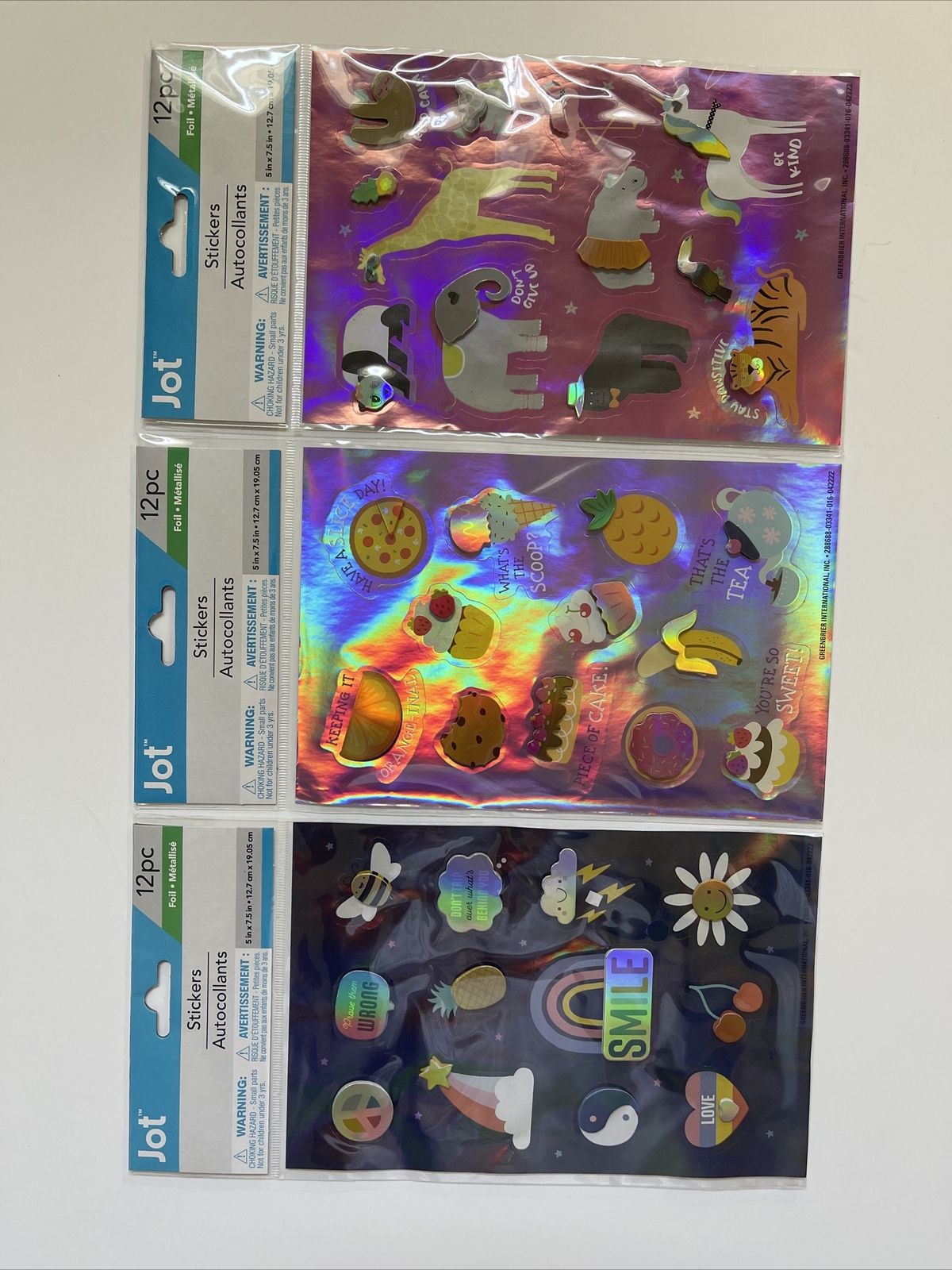 Sticker Autocollant s Assortment ( 5 Sheets) 36 Pc Foil Self Adhesive