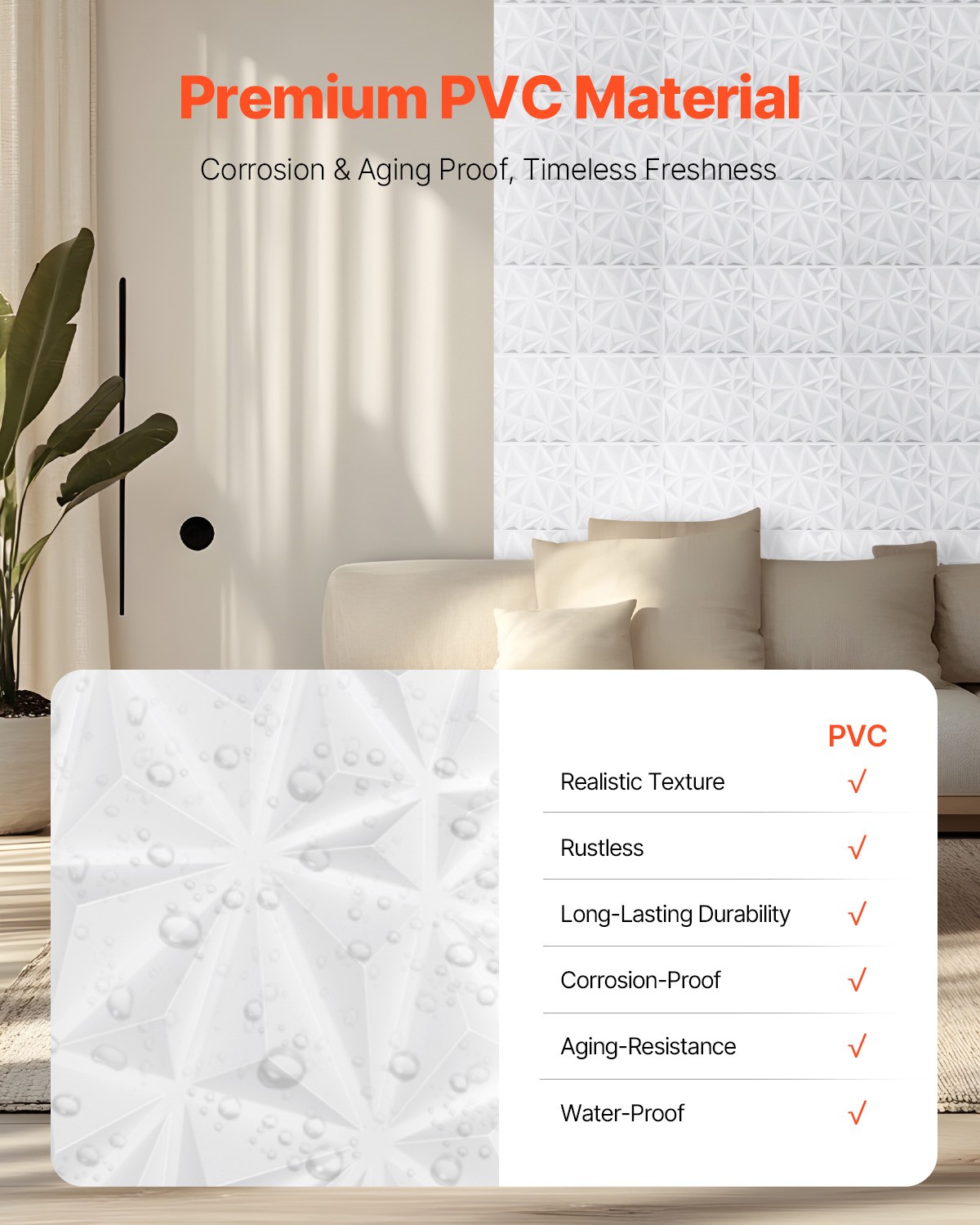 33 Pack White 3D Wall Panels Decorative PVC Tile 11.81" X 11.81" Diamond Design
