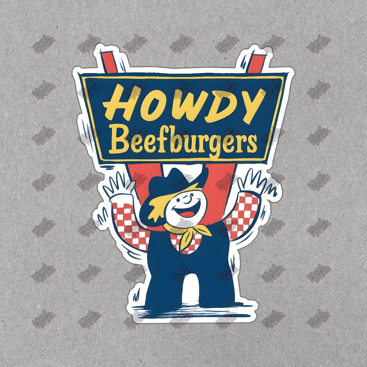 Vintage Howdy Beefburgers Sign Retro Diner Decor Cartoon Cowboy #8594