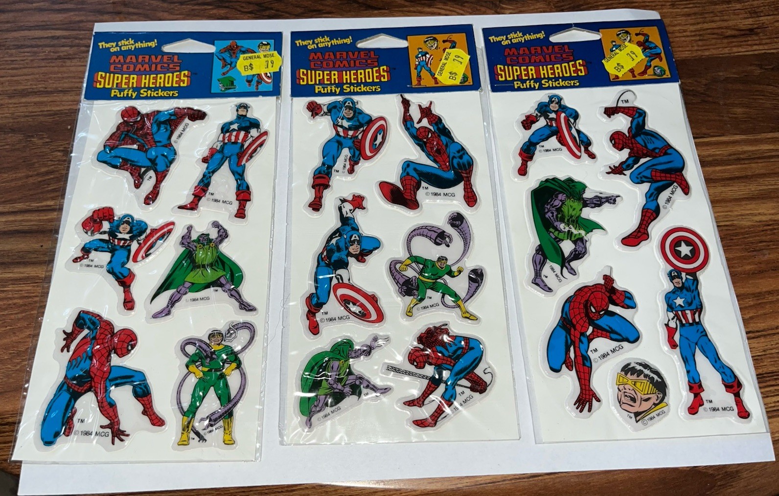 Vintage 1984 Marvel Comics – Super Heroes Puffy Stickers – New Sealed-LOT OF (3)