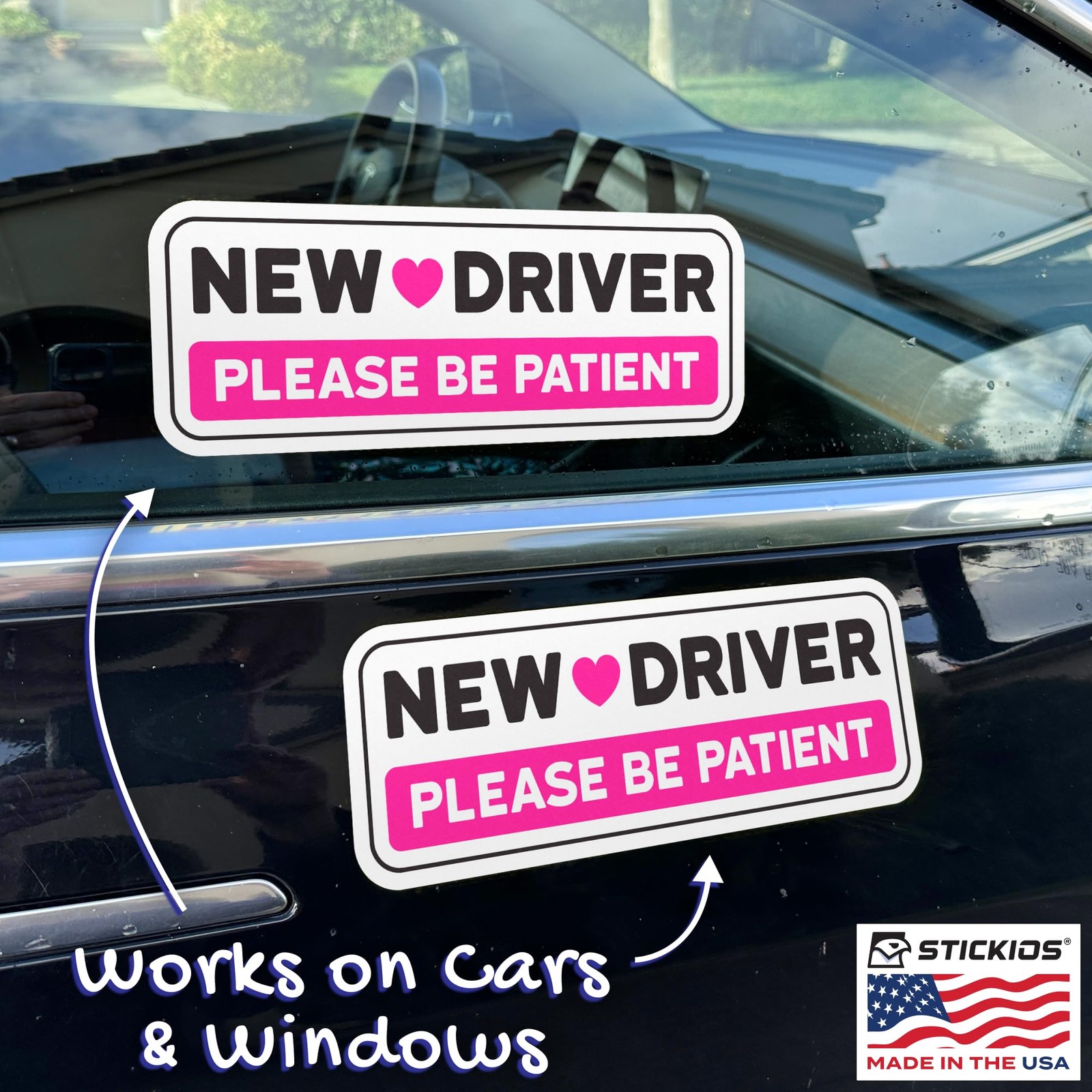 New Driver Stickers Pink Non-Magnetic for Cars & Windows Reusable