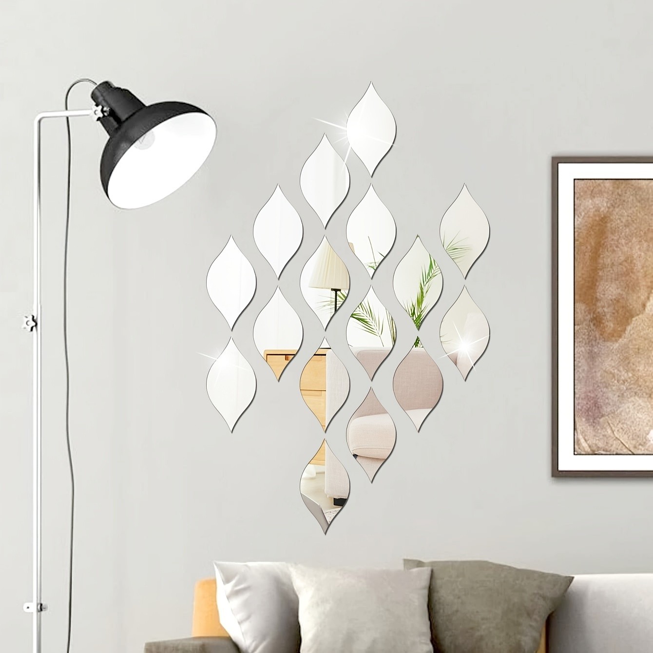 Removable Mirror Tile Waterdrop Shape Peel And Stick Bedroom Hanging Decor