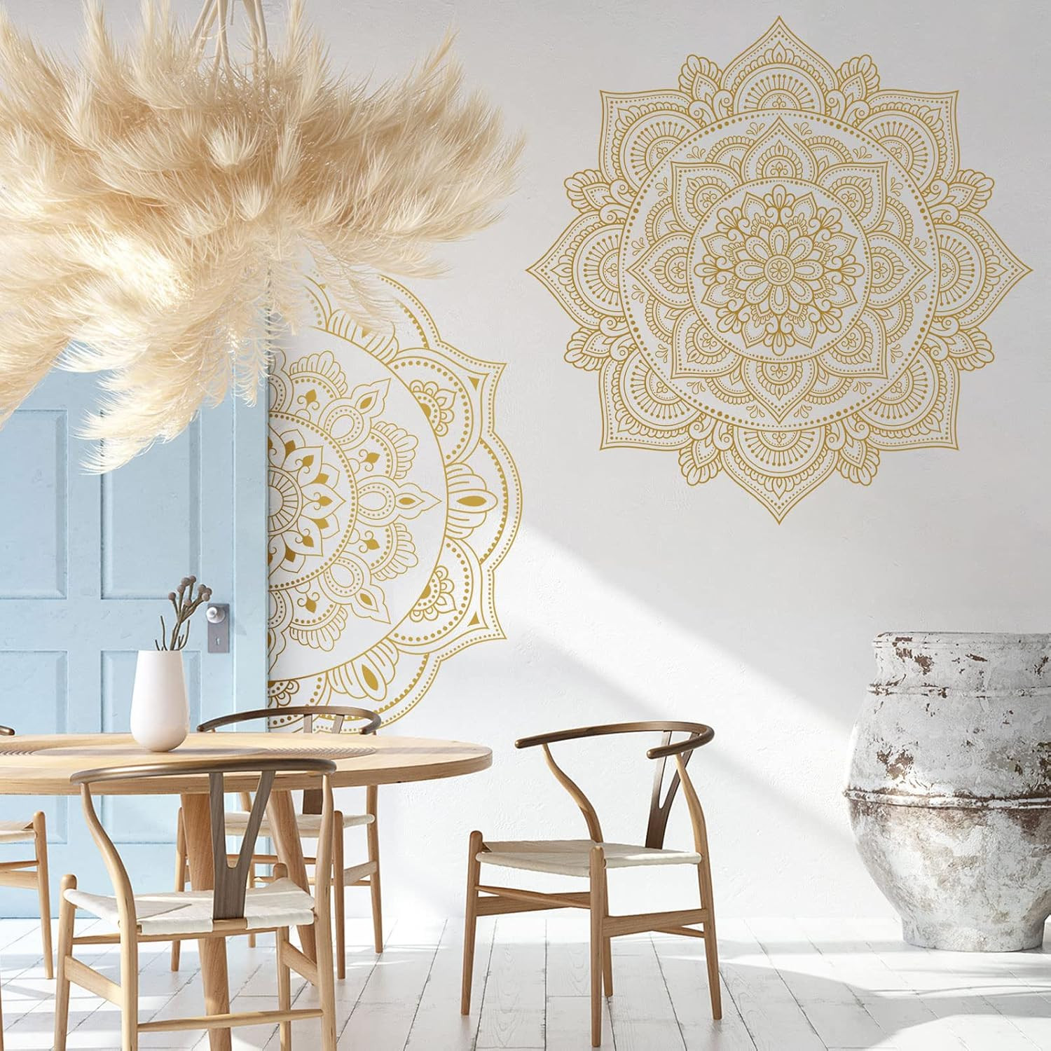 Chinco 4 Pcs Gold Half Mandala Wall Decal Boho Mandala Sticker Lotus Flower Viny