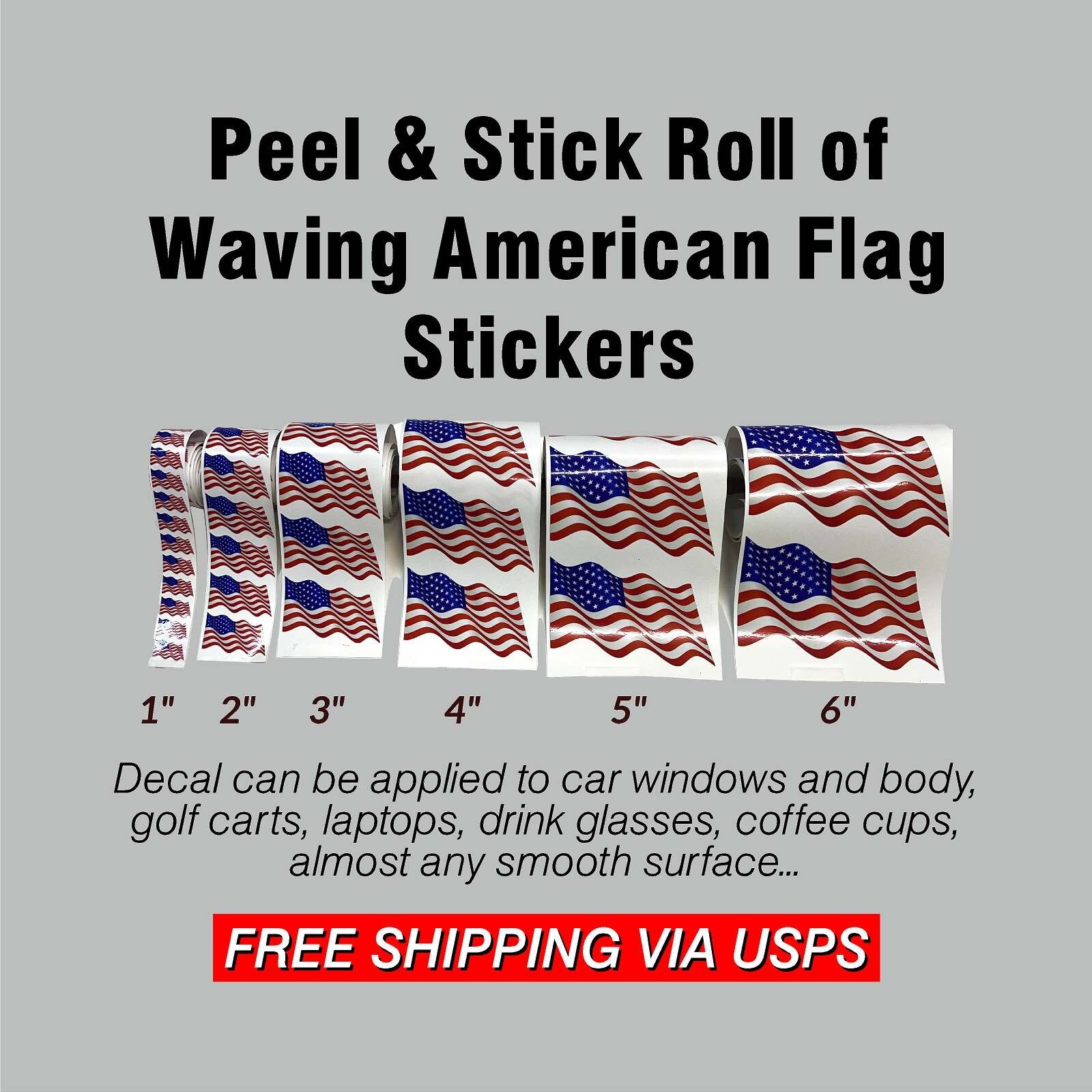 Rolls of Peel & Stick Waving American Flag Stickers