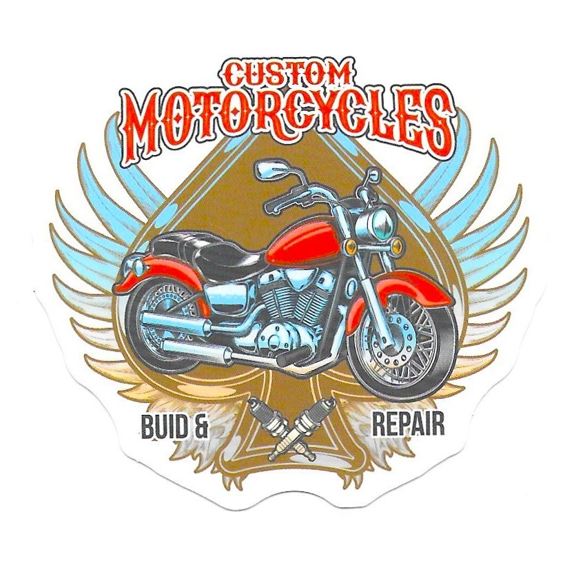 Custom Motorcycles Vinyl Sticker Die Cut Build Repair Bike Shop Wings Journal
