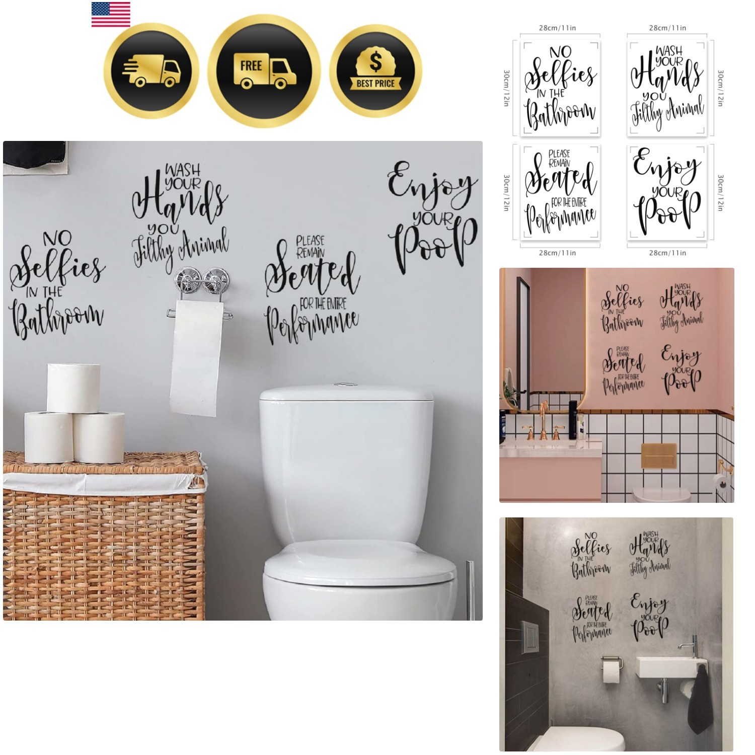 Bathroom Wall Decals Peel and Stick Pictures Funny Quotes Wall Art Decor Sayi…