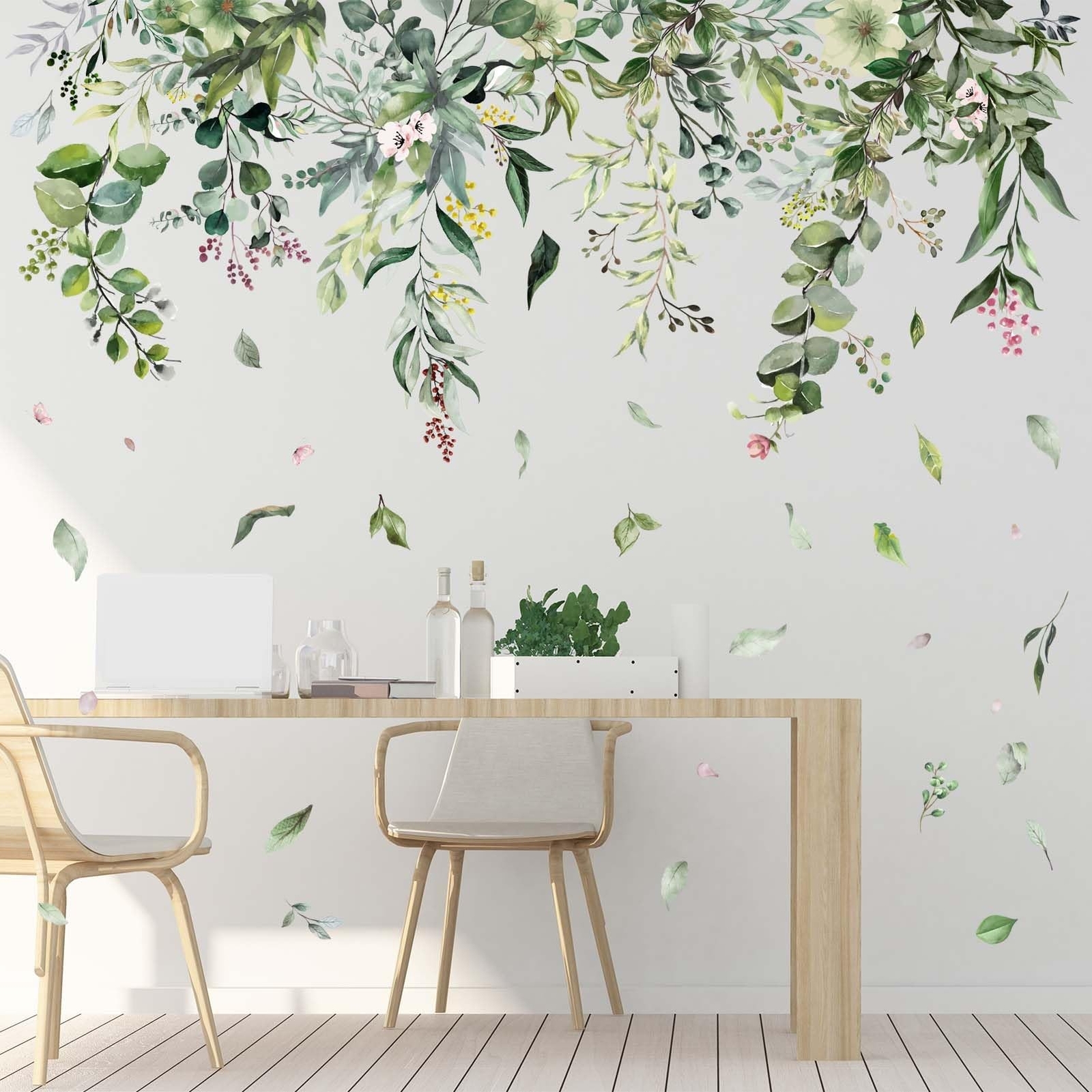 Green Hanging Vine Wall Stickers – Nature Plants Flower Leaves Wall Decals – …