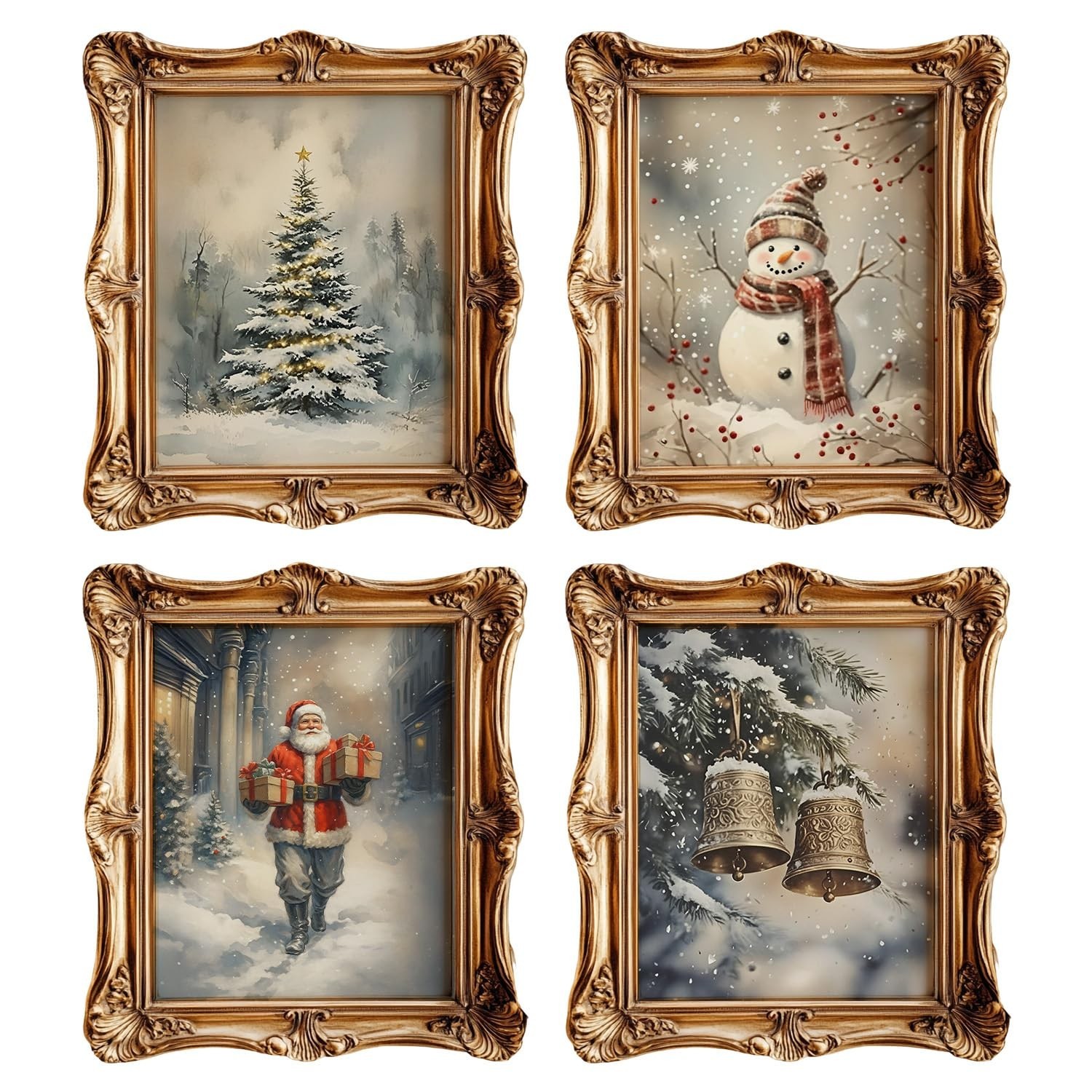 BRRNYOI Christmas Winter Scene Wall Art Posters Set of 4, Rustic Snowy Christ…