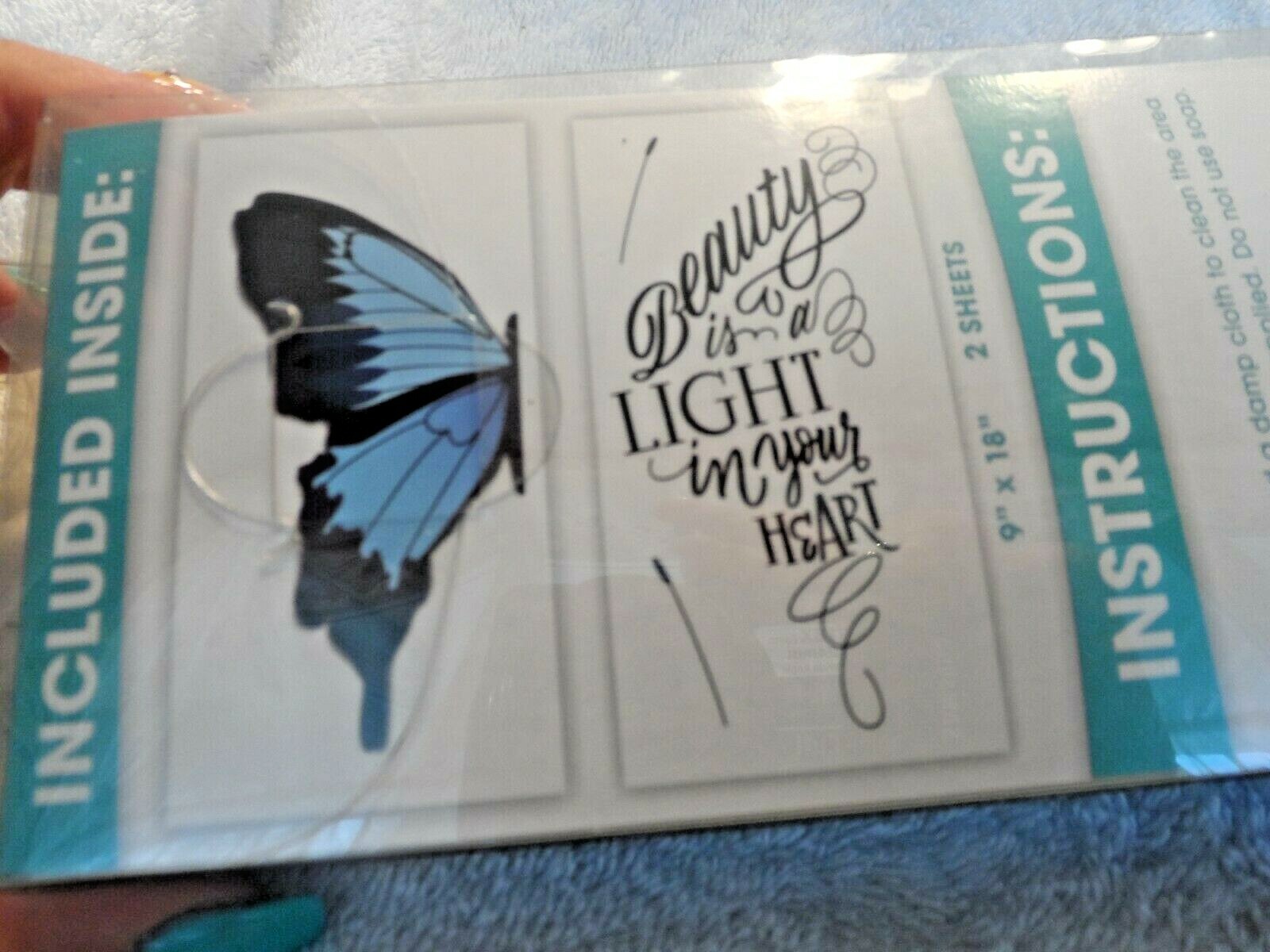 The Peel People DIY Wall DEcor 18" x 18" blue butterfly w/ saying 3D look NIP