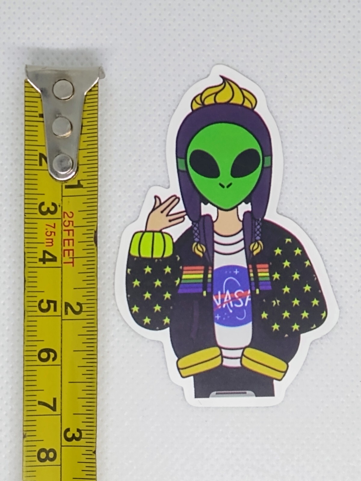 Alien Mask Wearing Hoodie Peace Sticker Decal