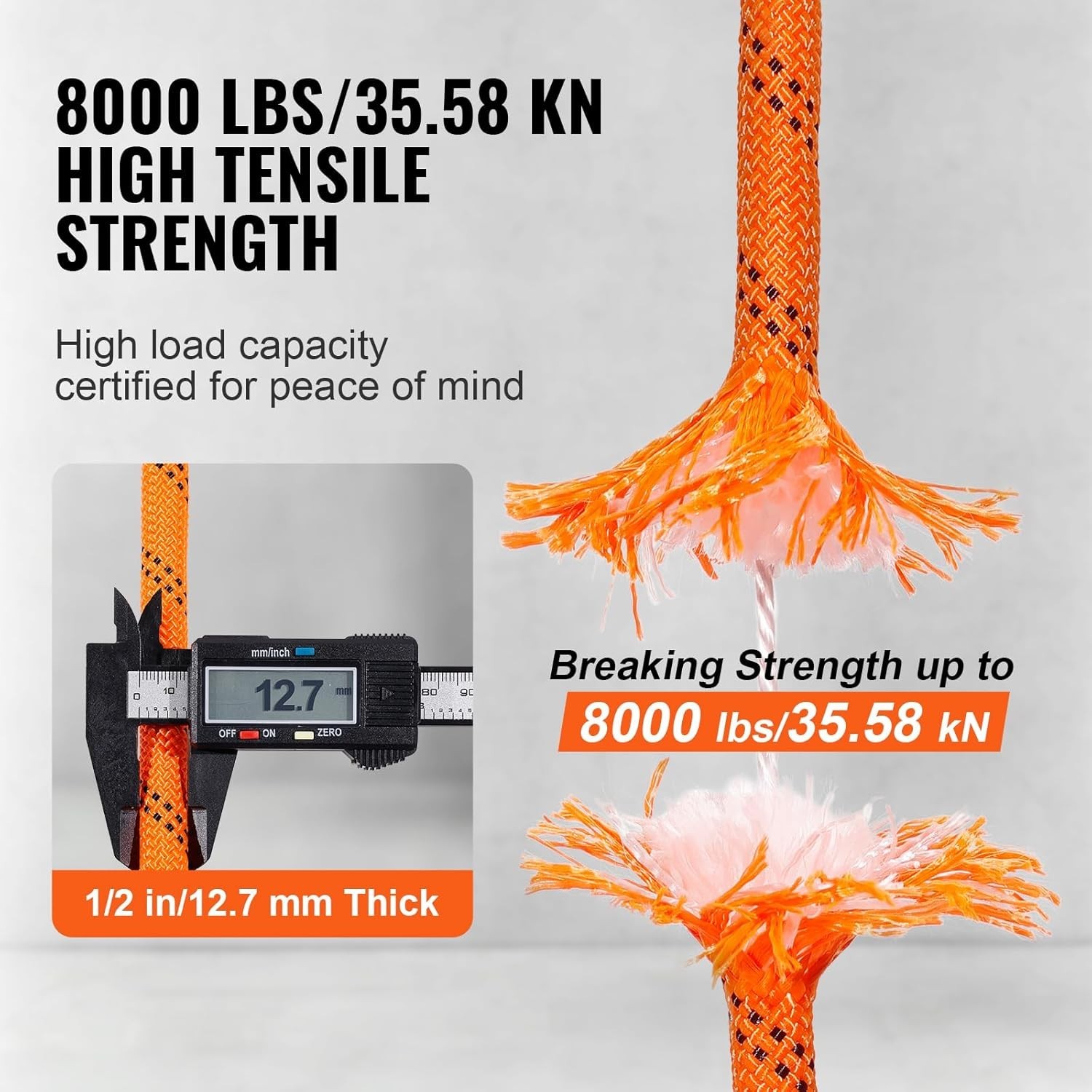 Double Braided Polyester Rope, 1/2 in X 120 Ft, 48 Strands, 8000 LBS Breaking St