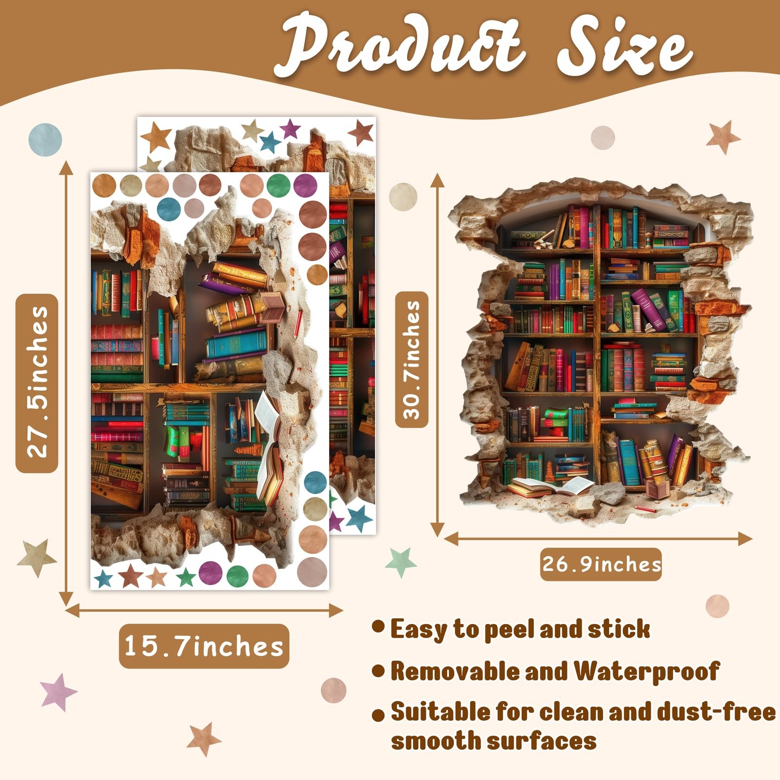 Large Vintage Book Wall Stickers 3D Broken Wall Decals Peel and Stick Reading…