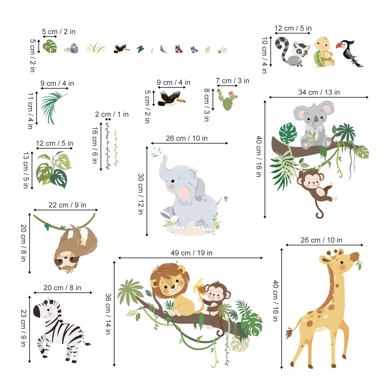 Jungle Animals Tree Branch Wall Decals Safari Monkey Giraffe Lion Wall Sticke…